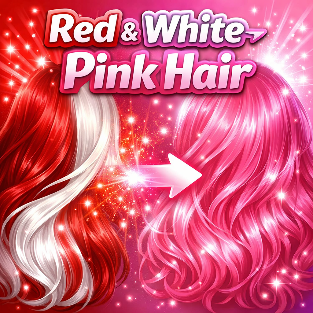 Red & White → Pink Hair
